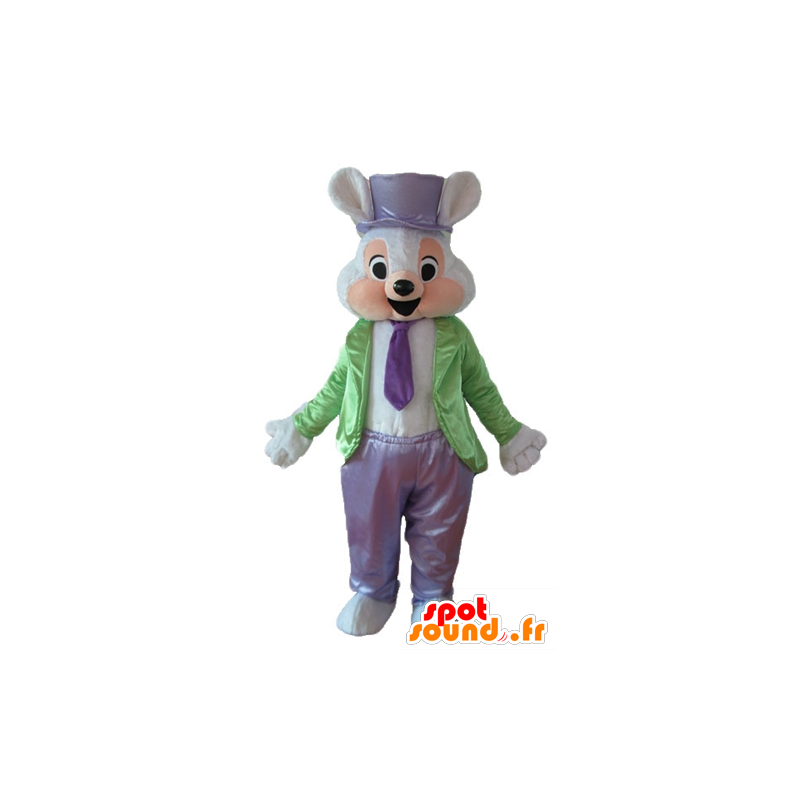 Mascot coelho rosa e branco, vestido de fantasia, muito elegante - MASFR23317 - coelhos mascote