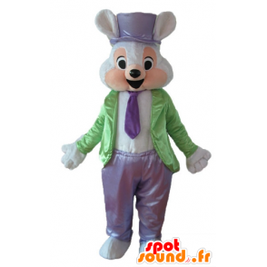 Mascot coelho rosa e branco, vestido de fantasia, muito elegante - MASFR23317 - coelhos mascote