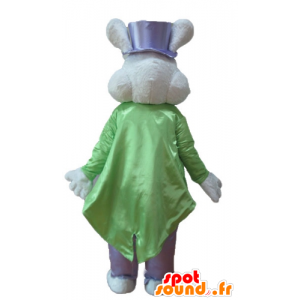 Mascot coelho rosa e branco, vestido de fantasia, muito elegante - MASFR23317 - coelhos mascote