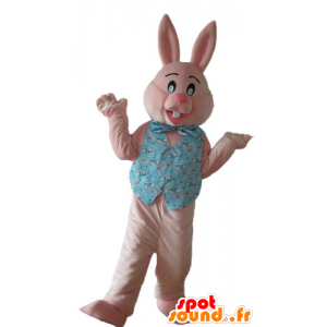 Mascota de conejo rosa con una camisa y un nudo mariposa - MASFR23319 - Mascota de conejo