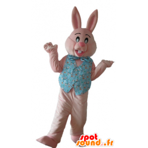 Mascote coelho rosa com uma camisa e um nó borboleta - MASFR23319 - coelhos mascote