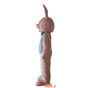 Pink bunny mascot with a shirt and a butterfly knot - MASFR23319 - Rabbit mascot