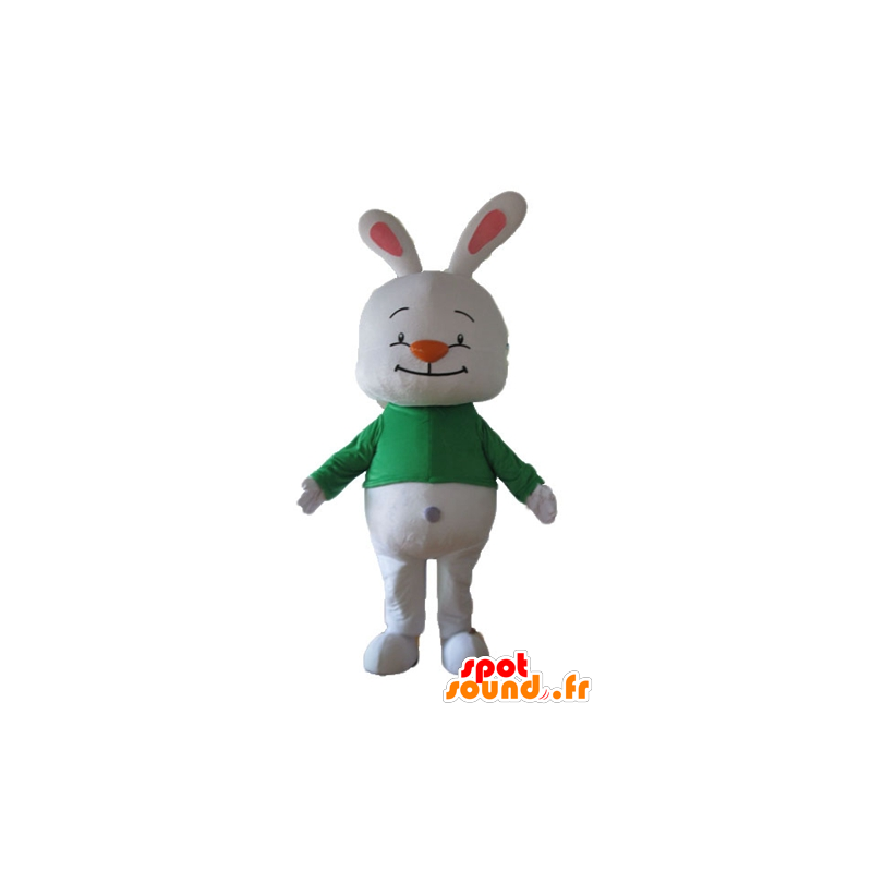 Grande mascote coelho branco, com uma camisa verde - MASFR23320 - coelhos mascote