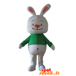 Mascotte große weiße Kaninchen mit einem grünen T-Shirt - MASFR23320 - Hase Maskottchen