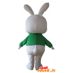 Grande mascote coelho branco, com uma camisa verde - MASFR23320 - coelhos mascote