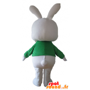 Velký bílý králík maskot, se zelenou košili - MASFR23320 - maskot králíci