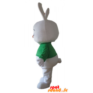 Mascotte gran conejo blanco con una camiseta verde - MASFR23320 - Mascota de conejo