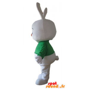 Stor hvid kaninmaskot med en grøn t-shirt - Spotsound maskot