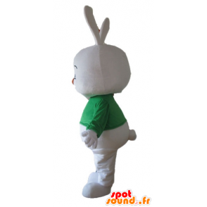 Mascotte de gros lapin blanc, avec un t-shirt vert - MASFR23320 - Mascotte de lapins