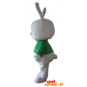 Stor vit kaninmaskot med en grön t-shirt - Spotsound maskot