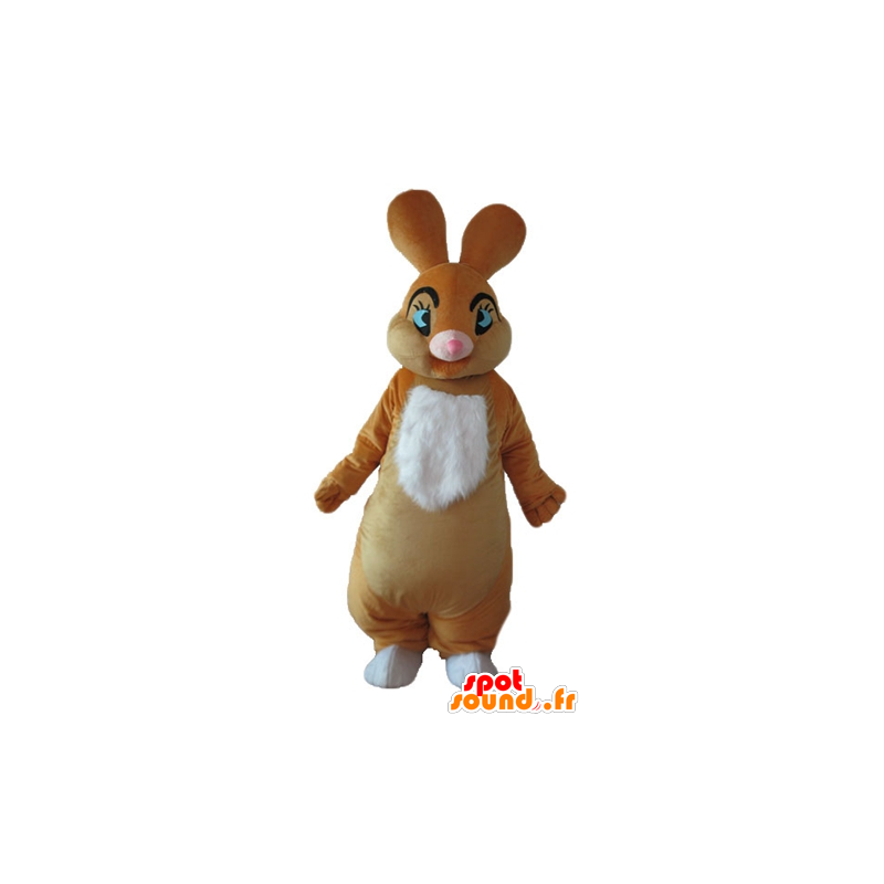Brązowy i biały króliczek maskotka, miękki i elegancki - MASFR23321 - króliki Mascot