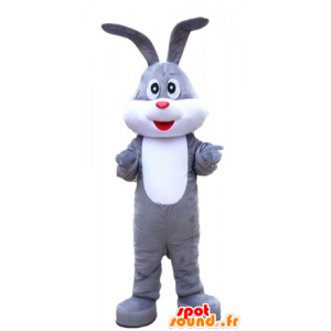 Mascotte de lapin gris et blanc, doux, jovial et mignon - MASFR23325 - Mascotte de lapins