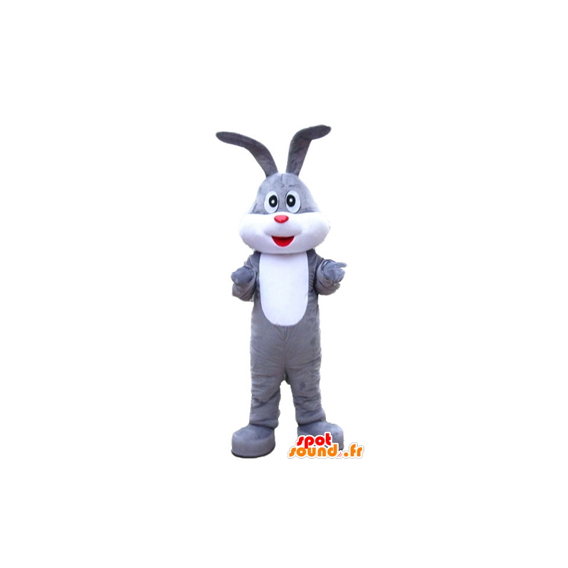 Grijze en witte bunny mascotte, zoet, vrolijk en leuk - MASFR23325 - Mascot konijnen