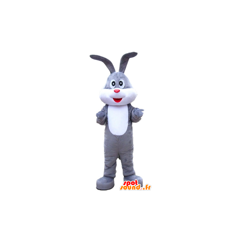 Mascotte de lapin gris et blanc, doux, jovial et mignon - MASFR23325 - Mascotte de lapins