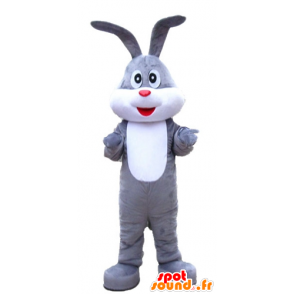 Graue und weiße Kaninchen Maskottchen, süß, fröhlich und niedlich - MASFR23325 - Hase Maskottchen