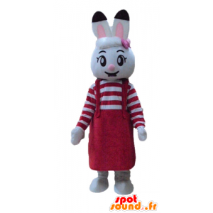 Mascotte de lapin blanche, avec une robe rouge - MASFR23328 - Mascotte de lapins