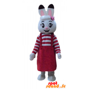 Vit kaninmaskot, med en röd klänning - Spotsound maskot