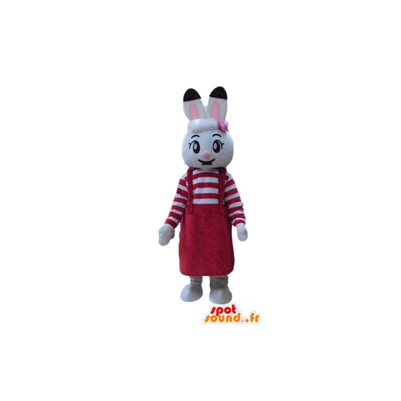 White rabbit mascot with a red dress - MASFR23328 - Rabbit mascot