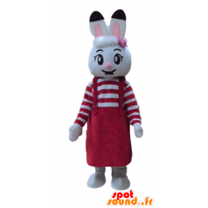 Weiße Kaninchen-Maskottchen mit einem roten Kleid - MASFR23328 - Hase Maskottchen