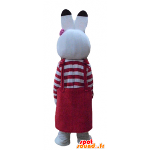 Weiße Kaninchen-Maskottchen mit einem roten Kleid - MASFR23328 - Hase Maskottchen