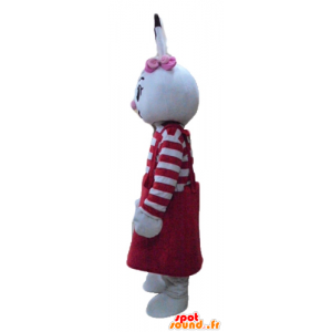 Vit kaninmaskot, med en röd klänning - Spotsound maskot