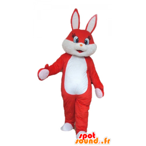 Rood en wit konijntje mascotte, heel lief en schattig - MASFR23329 - Mascot konijnen