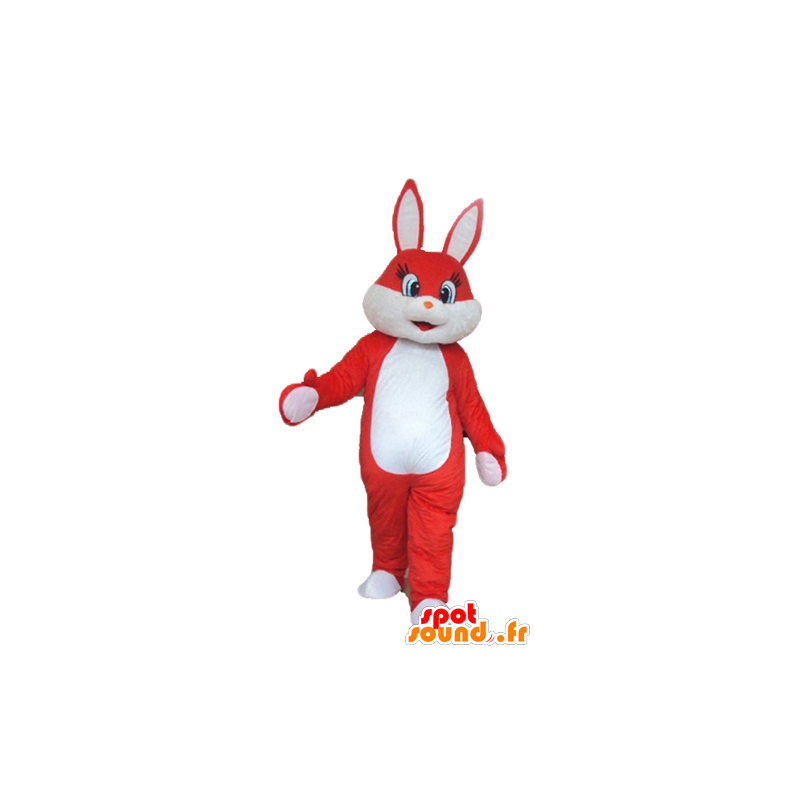 Czerwony i biały króliczek maskotka, bardzo słodki i uroczy - MASFR23329 - króliki Mascot
