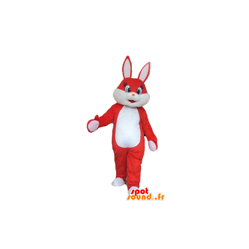 Red and white rabbit mascot, very sweet and cute - MASFR23329 - Rabbit mascot