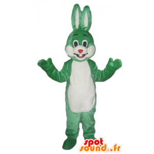 Grüne und weiße Kaninchen Maskottchen, lächelnd und Original - MASFR23330 - Hase Maskottchen