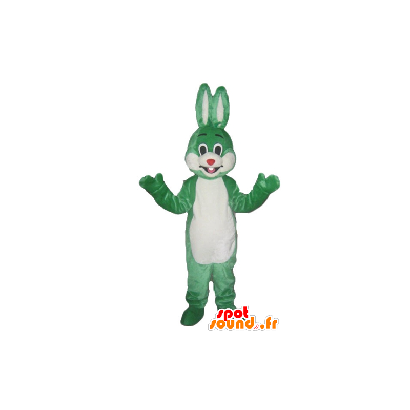Grüne und weiße Kaninchen Maskottchen, lächelnd und Original - MASFR23330 - Hase Maskottchen