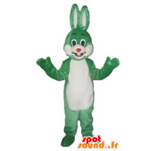 Green and white rabbit mascot, smiling and original - MASFR23330 - Rabbit mascot