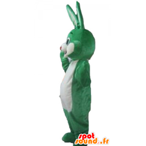 Grüne und weiße Kaninchen Maskottchen, lächelnd und Original - MASFR23330 - Hase Maskottchen