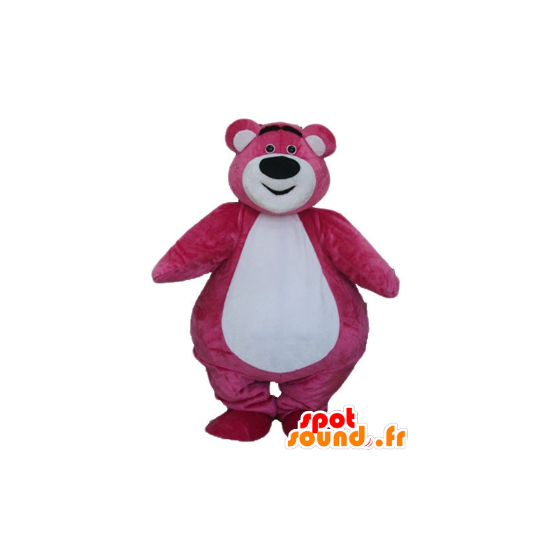 Grande color rosa y blanco de la mascota del oso, regordeta y lindo - MASFR23336 - Oso mascota