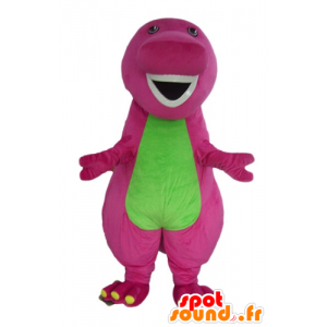 Mascota del dinosaurio rosa y verde, gigante, regordeta y divertido - MASFR23343 - Dinosaurio de mascotas