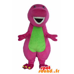 Mascotte de dinosaure rose et vert, géant, dodu et drôle - MASFR23343 - Mascottes Dinosaure