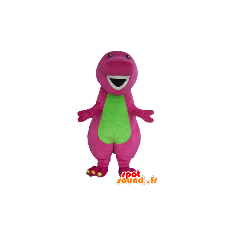 Mascota del dinosaurio rosa y verde, gigante, regordeta y divertido - MASFR23343 - Dinosaurio de mascotas