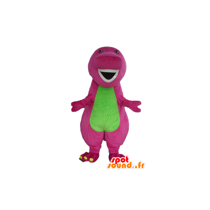 Pink and green dinosaur mascot, giant, plump and funny - MASFR23343 - Mascots dinosaur