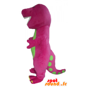 Pink and green dinosaur mascot, giant, plump and funny - MASFR23343 - Mascots dinosaur