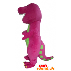 Pink og grøn dinosaur maskot, kæmpe, fyldig og sjov - Spotsound