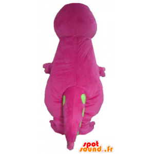Pink and green dinosaur mascot, giant, plump and funny - MASFR23343 - Mascots dinosaur