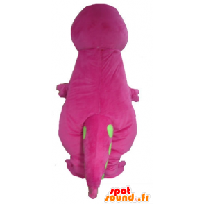 Pink and green dinosaur mascot, giant, plump and funny - MASFR23343 - Mascots dinosaur