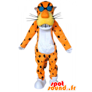 Mascotte de tigre orange, blanc et noir, avec des lunettes - MASFR23352 - Mascottes Tigre