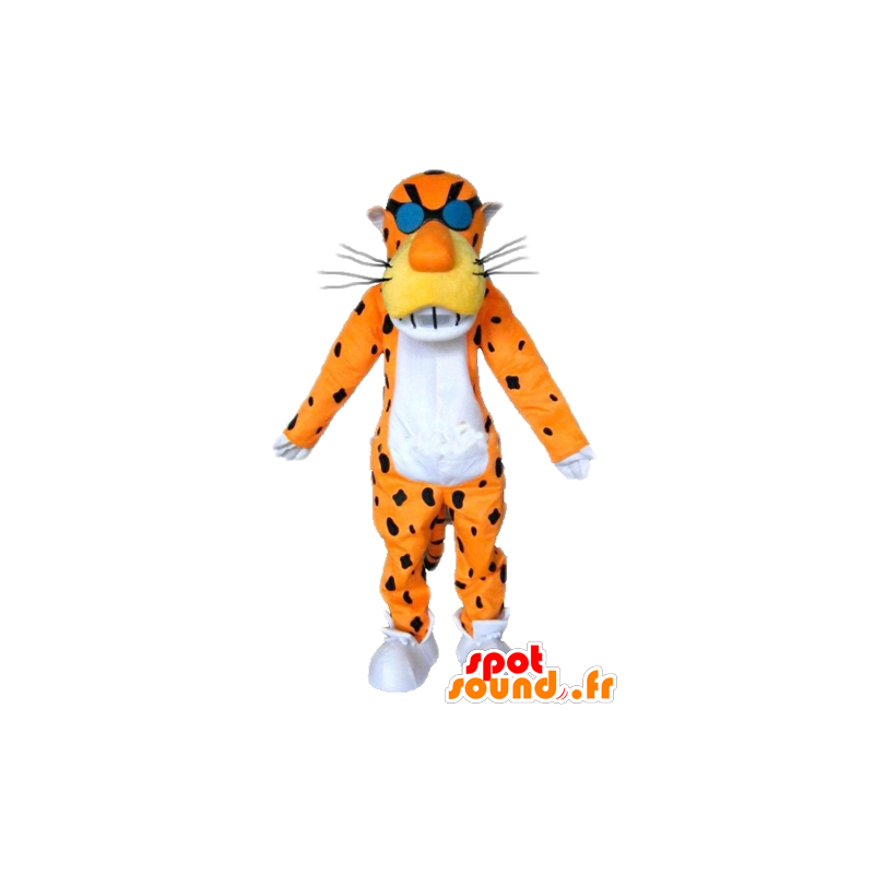 Mascotte de tigre orange, blanc et noir, avec des lunettes - MASFR23352 - Mascottes Tigre