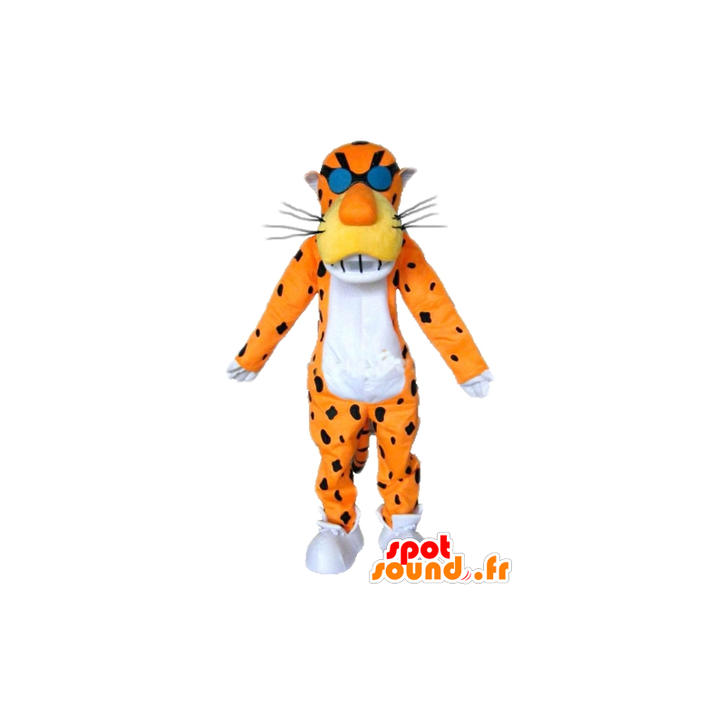 Orange tiger maskot, svart og hvitt, med briller - MASFR23352 - Tiger Maskoter