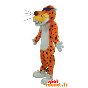 Orange tiger maskot, hvid og sort, med briller - Spotsound