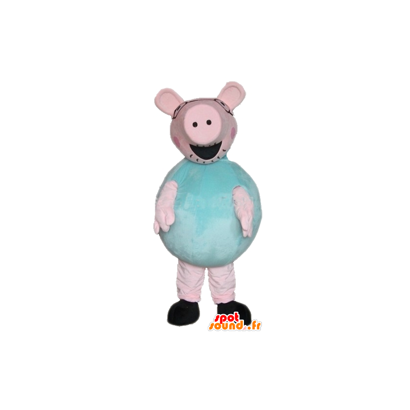 Wholesale mascot pig pink and green, plump and funny - MASFR23355 - Mascots pig