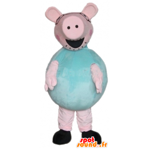 Wholesale mascot pig pink and green, plump and funny - MASFR23355 - Mascots pig