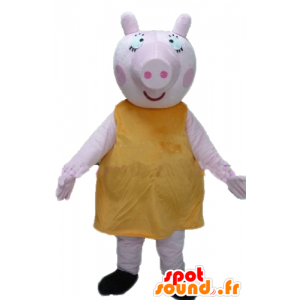 Big pink pig mascot with a yellow color, plump and funny - MASFR23356 - Mascots pig