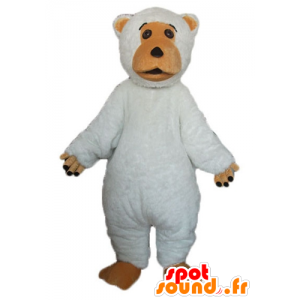 Mascote grande urso branco e marrom, bonito e gordo - MASFR23360 - mascote do urso
