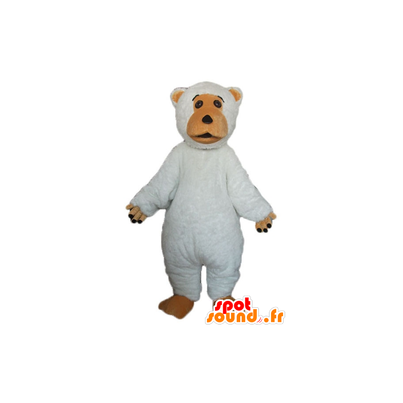 Mascote grande urso branco e marrom, bonito e gordo - MASFR23360 - mascote do urso